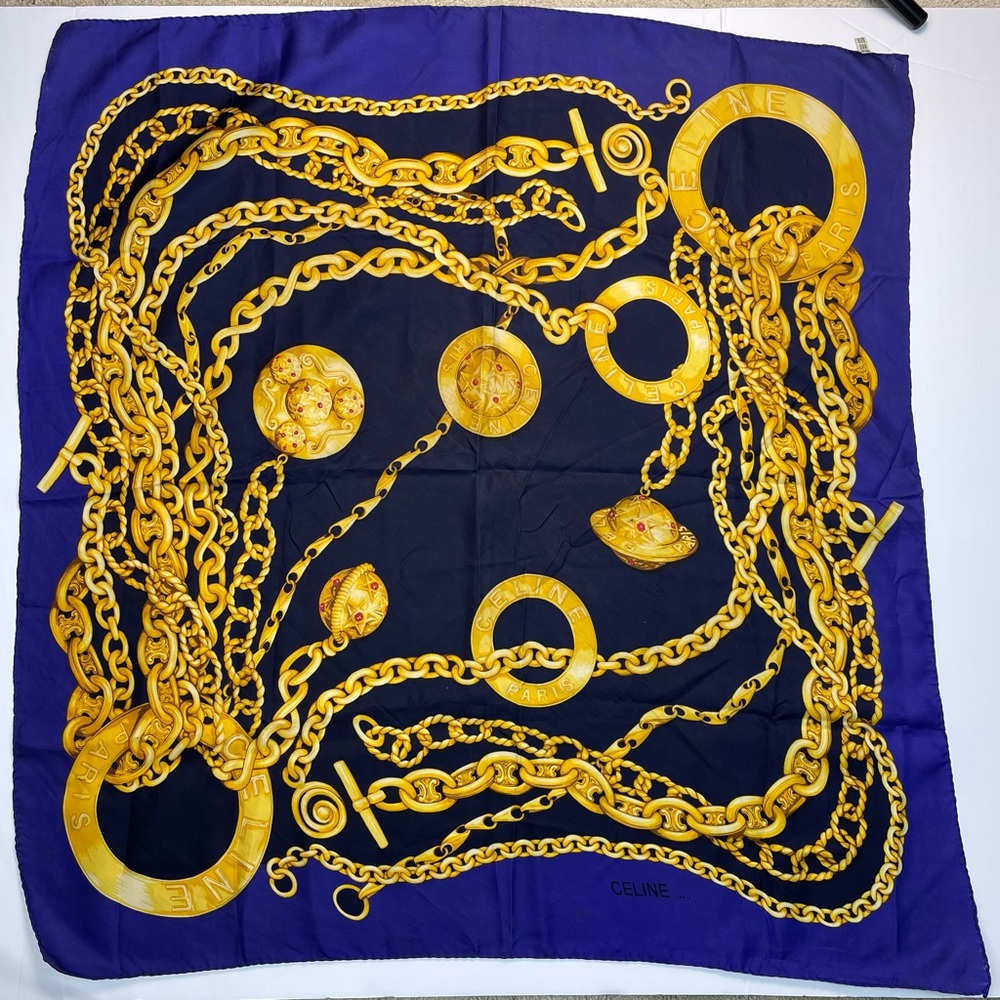 Celine Jewelry Motif Large Format Vintage Silk Scarf Purple 34”x34”
